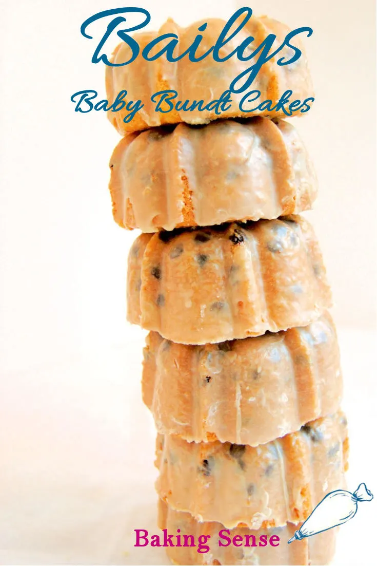Baileys Irish Cream Bundt Cakes are the perfect tea time treat. You'll love chocolate chip cake with Baileys Irish Cream glaze. The chocolate chips give just a hint of chocolate flavor but still let the Baileys flavor shine. #bailys #stpatricks #easy #recipe #moist #glazed #irishcream