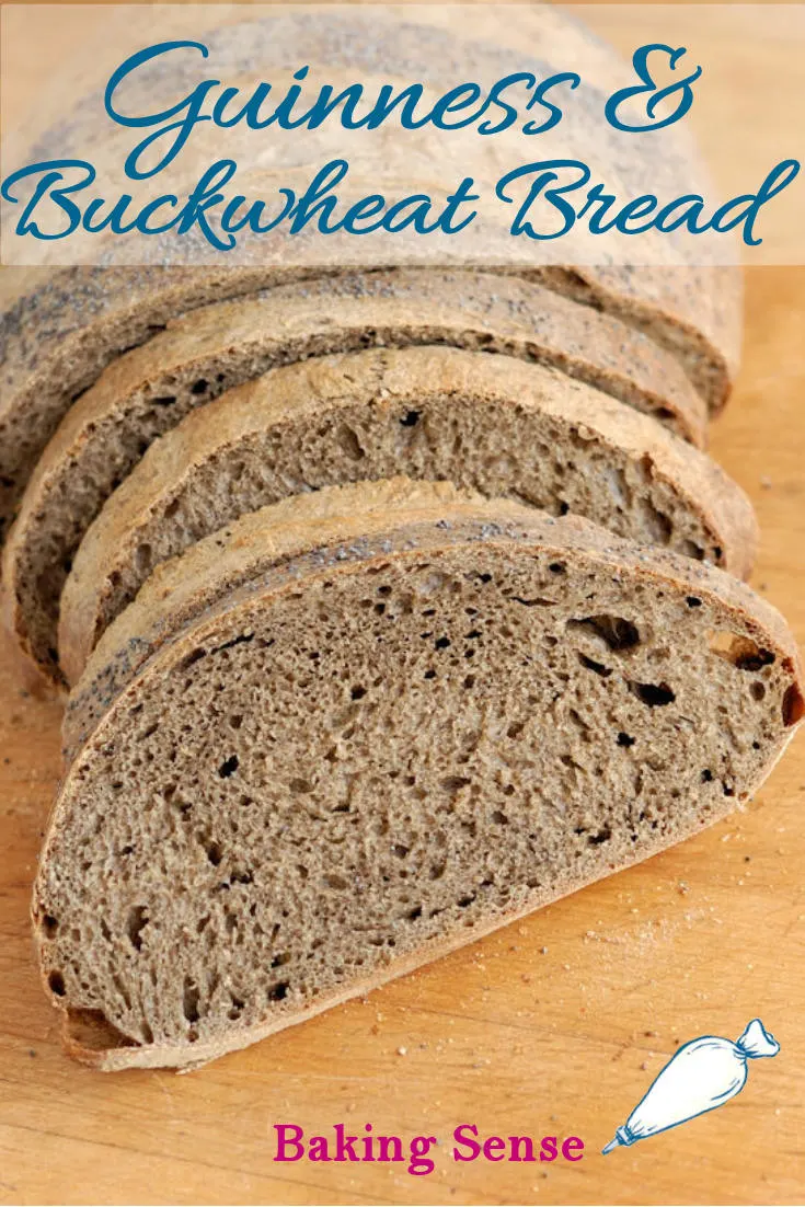 I created this Guinness Buckwheat Bread with an entire bottle of Guinness Stout in the dough. The stout flavors and aerates the bread and the buckwheat flour lends great flavor and color to the loaf. #irish #stpatricks #sourdough #recipe #buckwheat