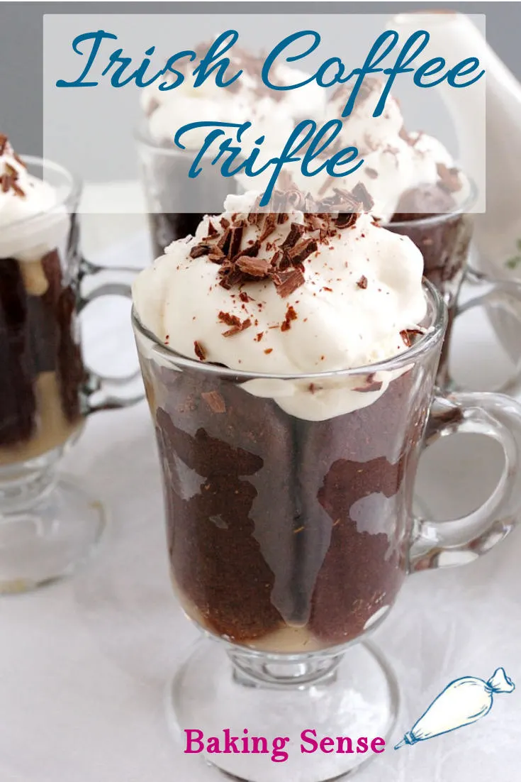 Irish Coffee Trifle is made with cocoa ladyfingers soaked with a coffee/whiskey syrup, coffee pastry cream and lightly sweetened cream on top. #irish coffee #st patricks #irish #whiskey #recipe #easy #best