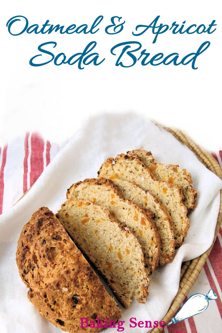 Try Oatmeal Soda Bread with Apricots for a change from the typical raisin soda bread. This healthy and hearty soda bread is made with rolled oats and dried apricots. #sodabread #irish #oats #easy #recipe #howto