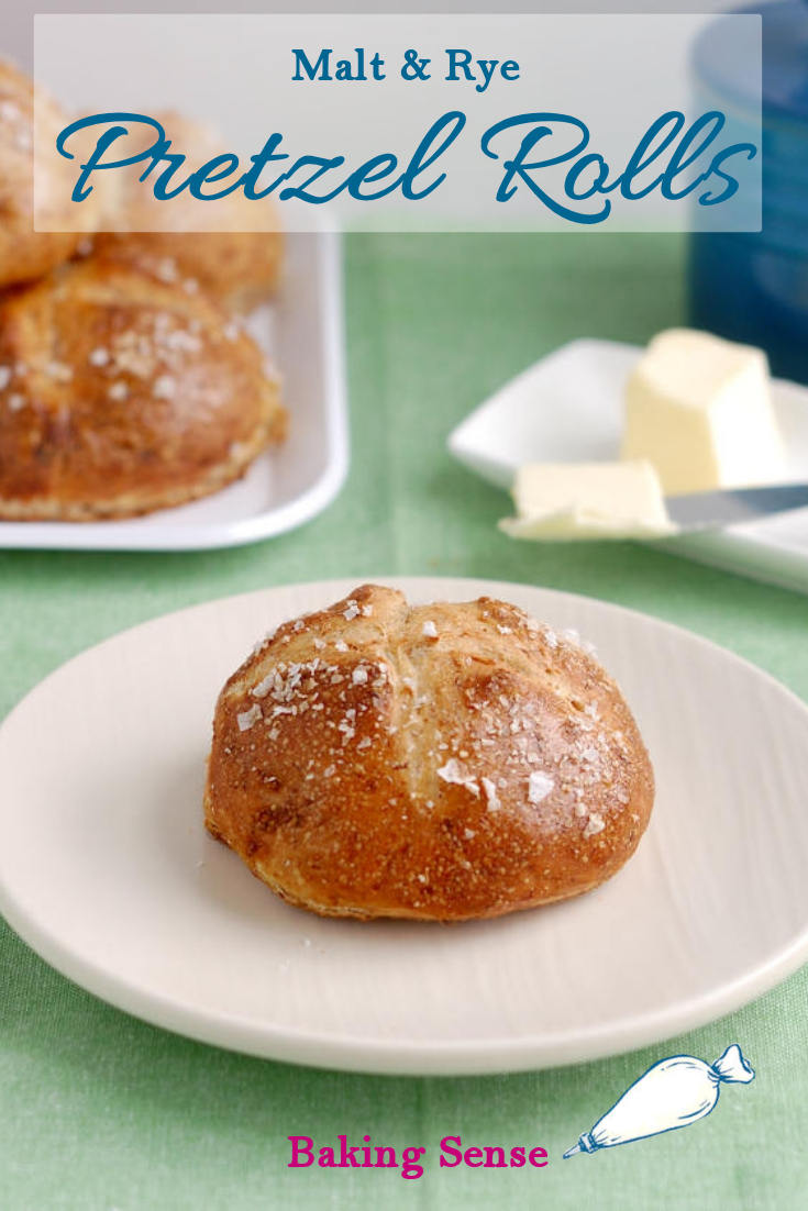A hint of barley malt syrup and a bit of stone ground rye flour give these Malt & Rye Pretzel Rolls a slightly sweet and complex flavor. The flavor really stands up to the extra "pretzel-y" crust. What's the secret to that great crust? #baking soda #rye #barley malt syrup #homemade #scratch #best #moist #how to #recipe