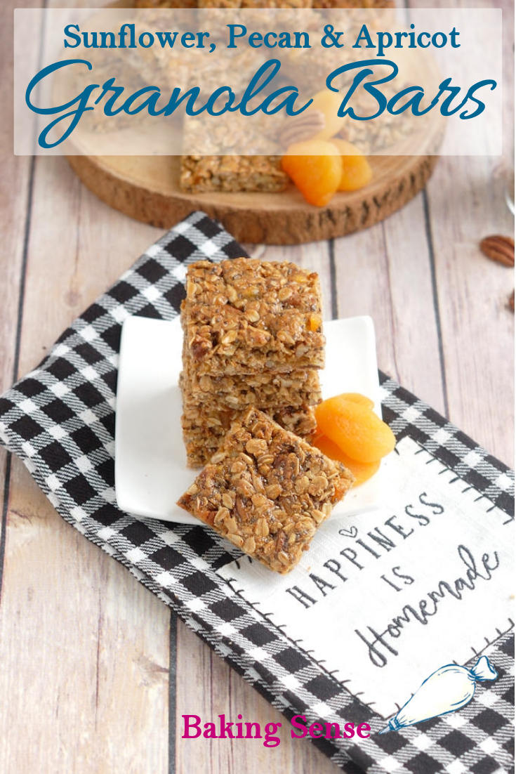 Homemade Sunflower, Pecan & Apricot Granola bars are a nutritious and delicious treat that you can enjoy for breakfast or as a snack. This recipe is abundant with healthy ingredients like sunflower seeds, sunflower butter, pecans, oats and protein-rich egg whites. You can feel great about making these any time the mood strikes. #granola bars #chewy #easy #healthy #lowfat #lowsugar #recipe #best #