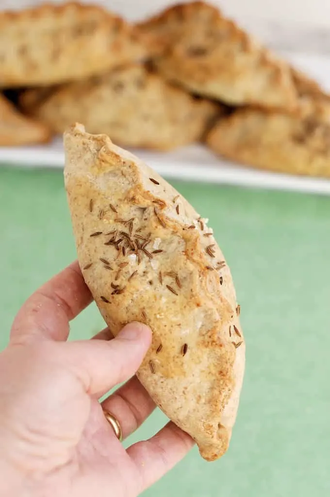 corned beef & cabbage pasty with rye crust.