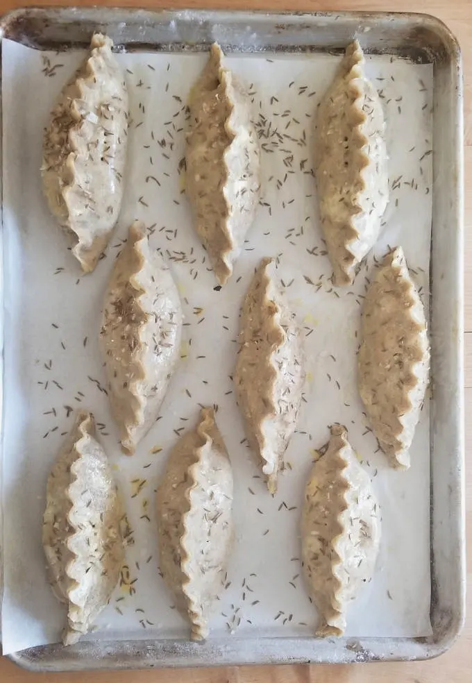 Corned beef & cabbage pasties ready for the oven