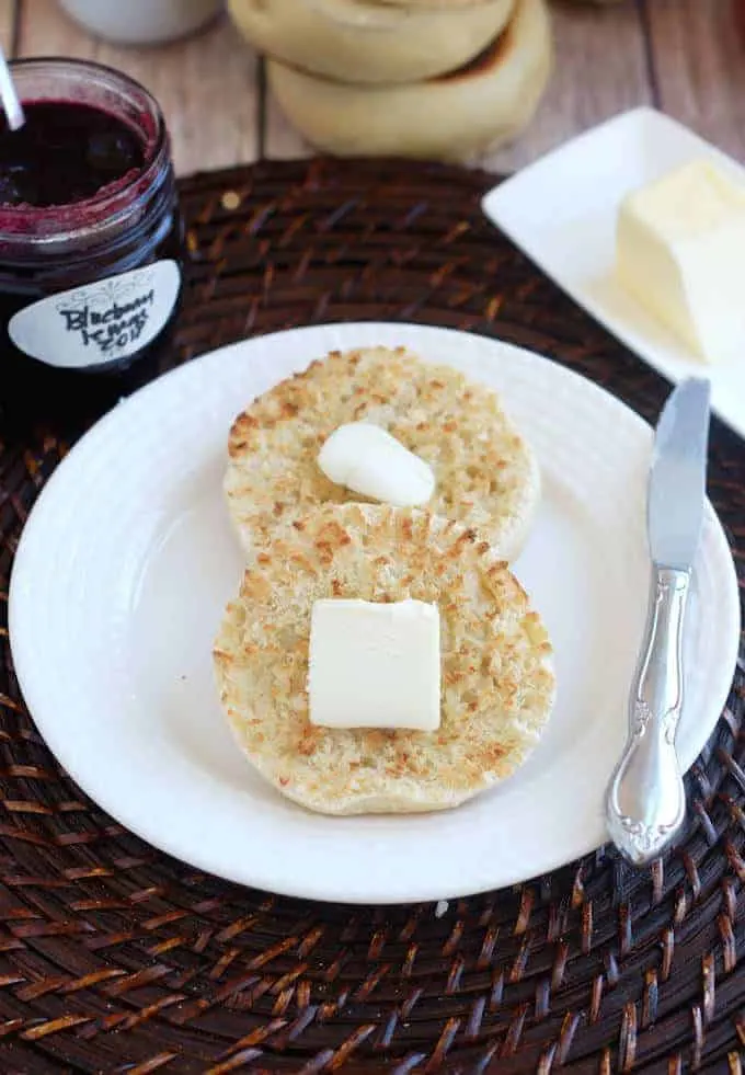 toasted sourdough english muffin with butter