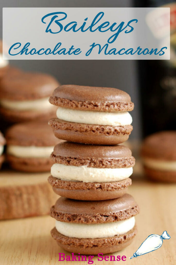 Baileys Chocolate Macarons combine the classic French almond cookie with Baileys Irish Cream filling. This is an international match made in heaven! #recipe #french #macaron #baileys #chocolate #howto #irish #cream #st. patricks day