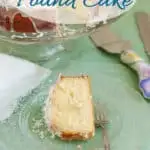 a pinterest image for coconut pound cake with text overlay