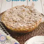 a pinterest image of a rhubarb crumb pie with text overlay