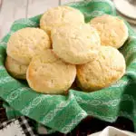 a basket of shortcake biscuits with text overlay for pinterest