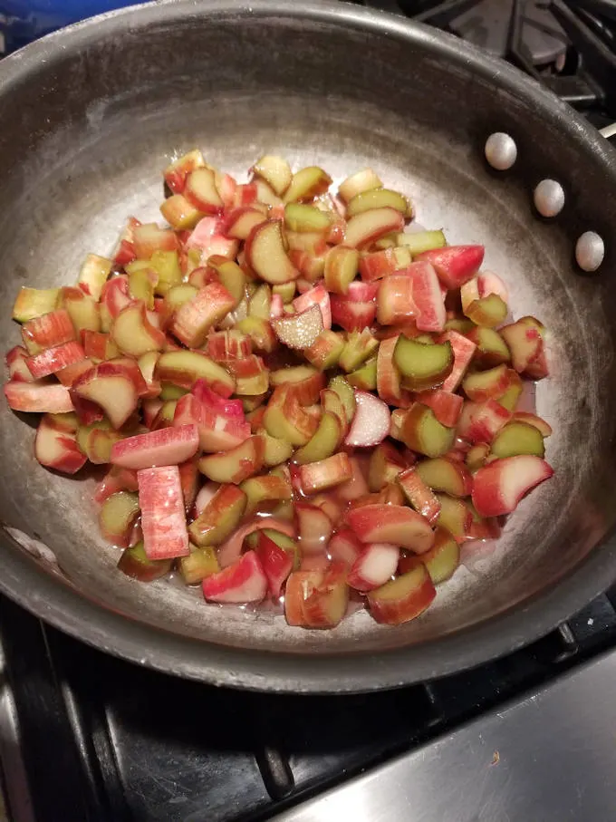 a pot of sliced rhubarb