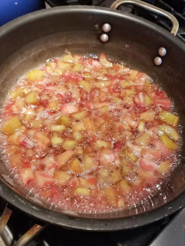 a pot of boiling rhubarb