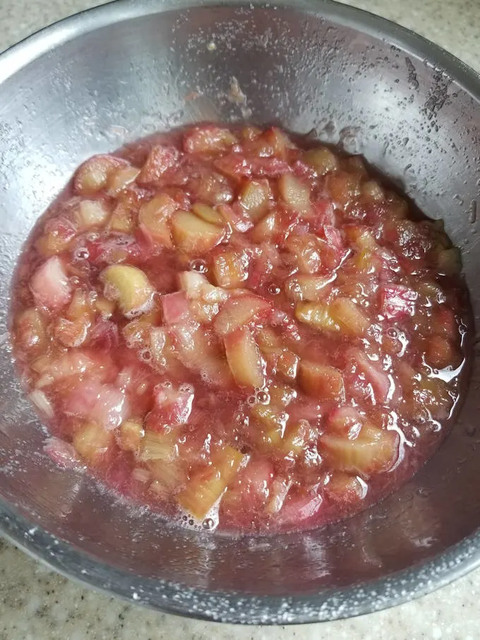 a bowl of cooked rhubarb