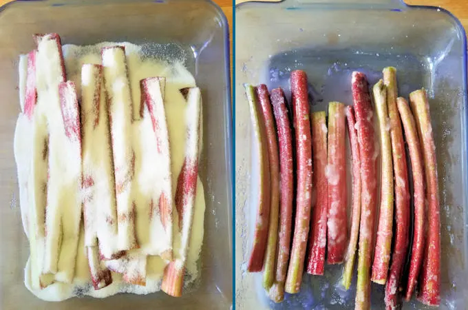 macerating rhubarb before and after