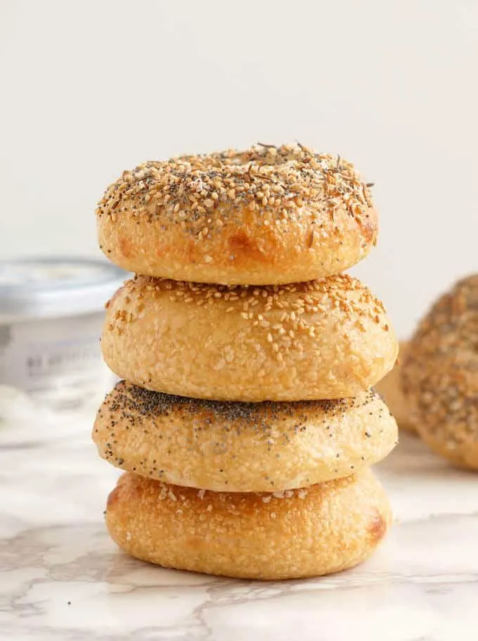 a stack of sourdough bagels