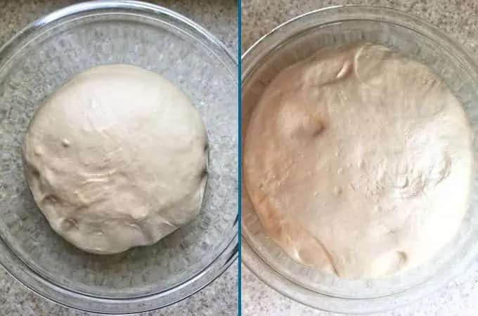 two bowls of rising bread dough