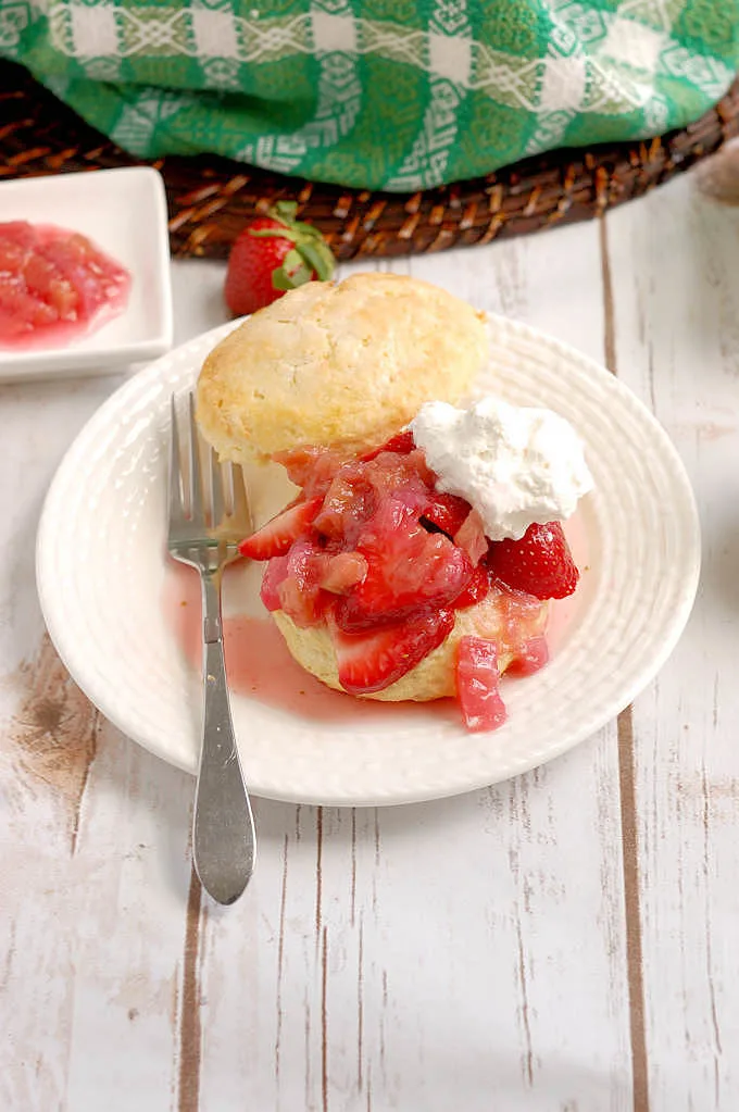 a strawberry rhubarb shortcake on a plate
