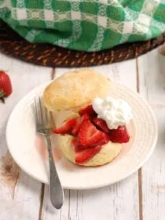 a strawberry shortcake on white plate