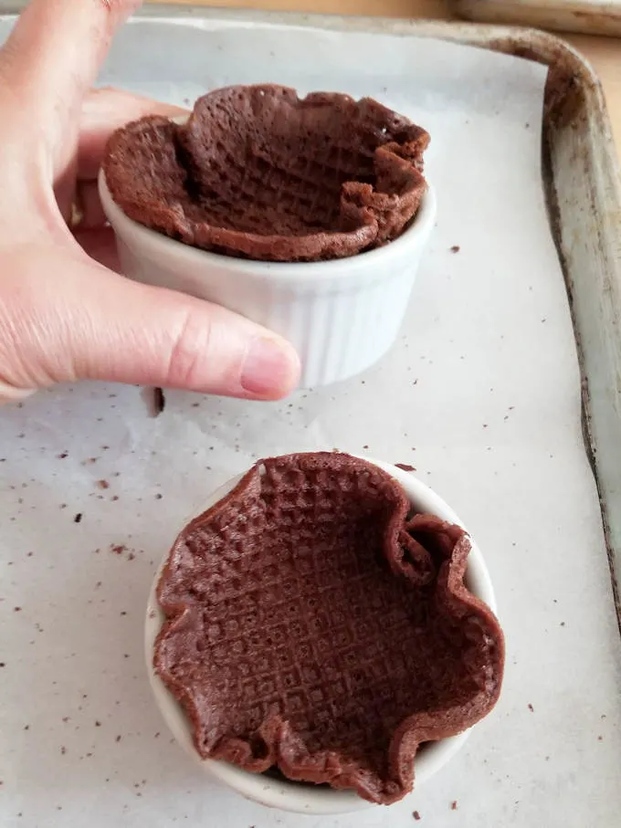 a chocolate waffle in a bowl