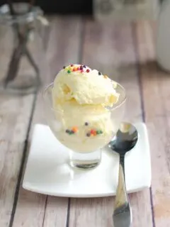 a bowl of vanilla ice cream with sprinkles