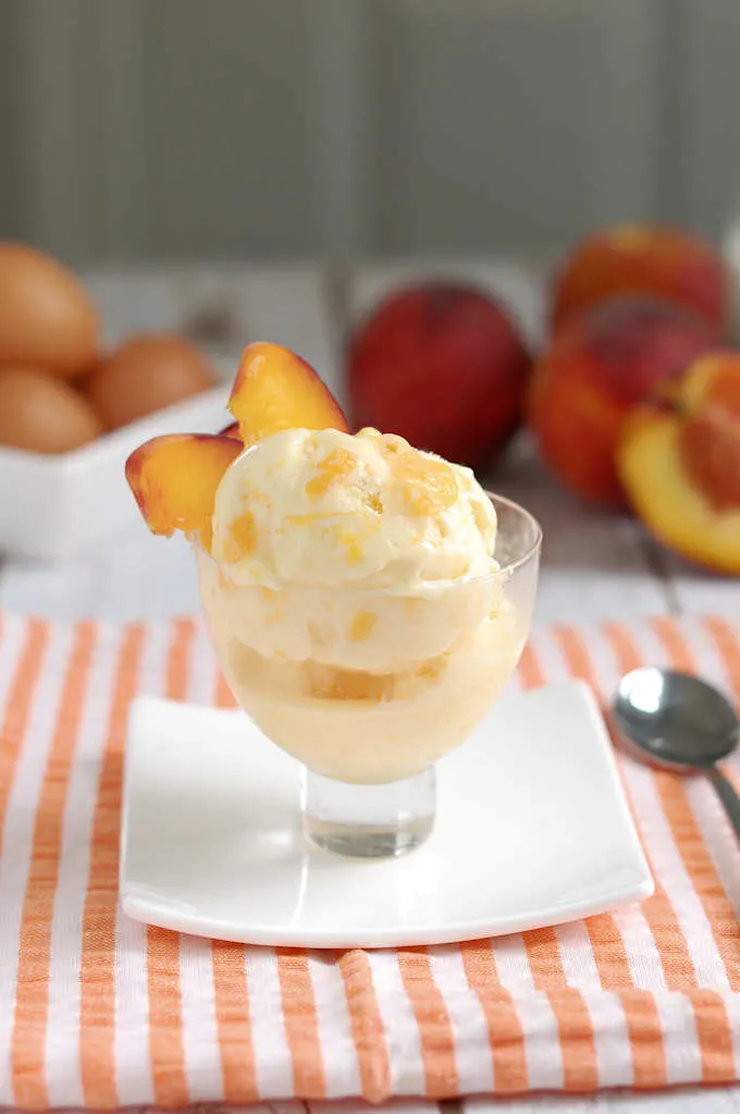 a dish of roasted peach ice cream