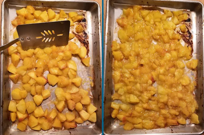 two trays of roasted peaches.