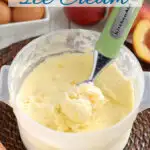 a pinterest image for roasted peach ice cream