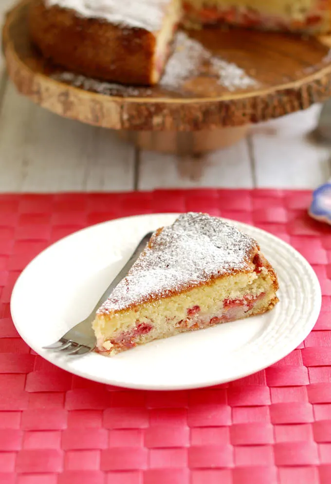 a slice of sour cherry cake