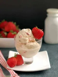 a bowl of homemade strawberry ice cream