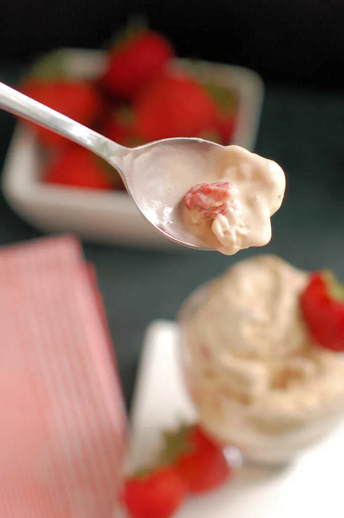 a spoonful of homemade strawberry ice cream