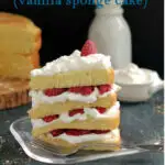 a pinterest image for vanilla genoise sponge cake