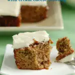 a pinterest image for zucchini cake with cream cheese frosting