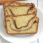 3 slices of snickerdoodle bread on a white plate