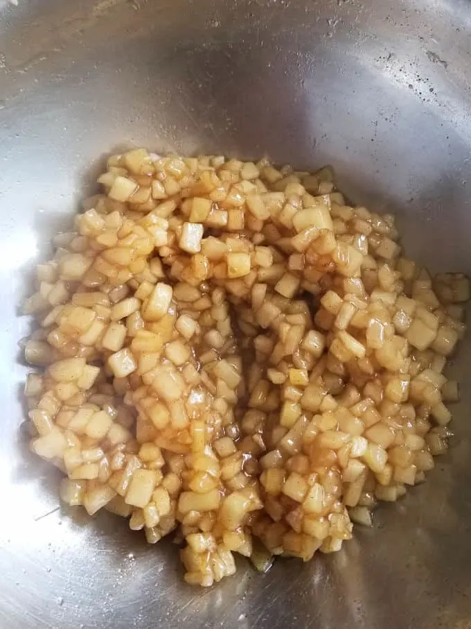 a bowl of apple donut filling