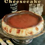 a pinterest image for basque burnt cheesecake with text overlay.