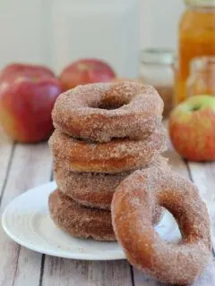 a stack of yeasted apple cider donuts