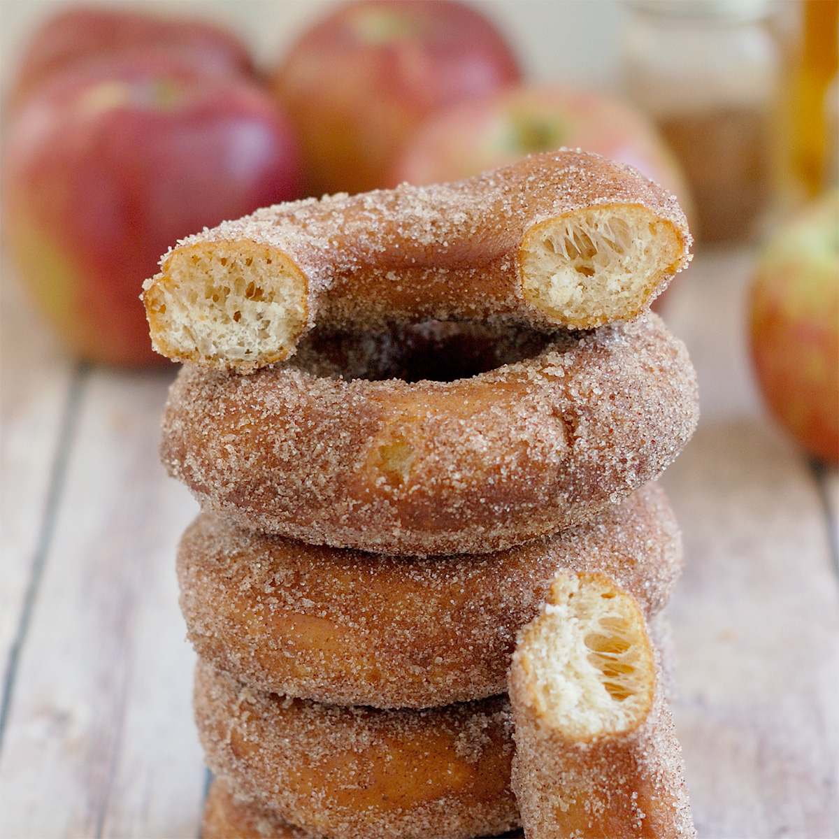 a stack of apple cider donuts.