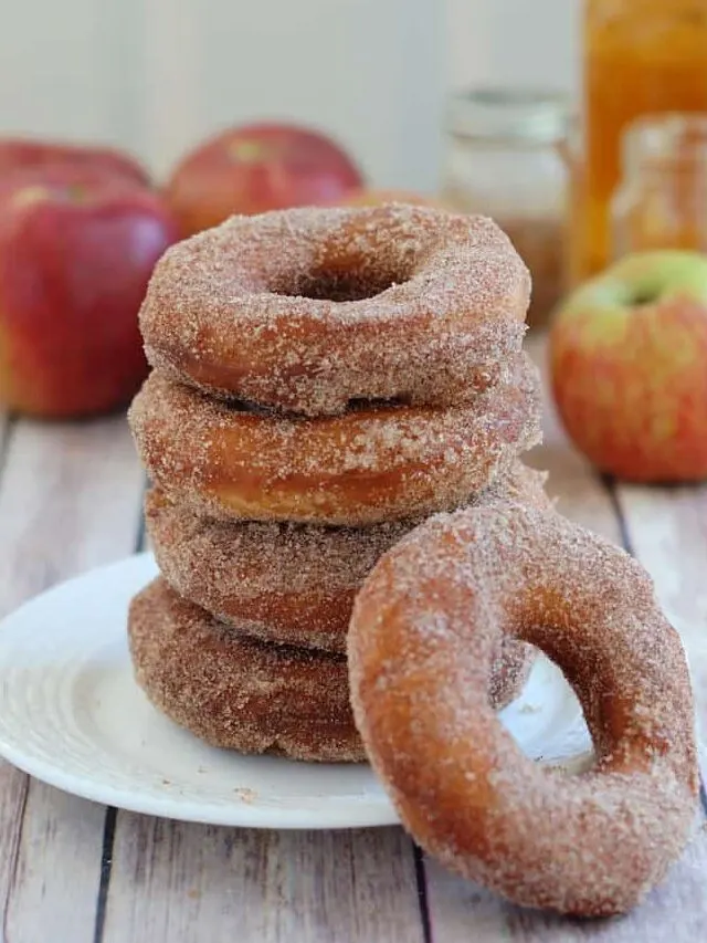 a stack of yeasted apple cider donuts