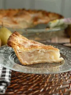 a slice of vanilla pear pie