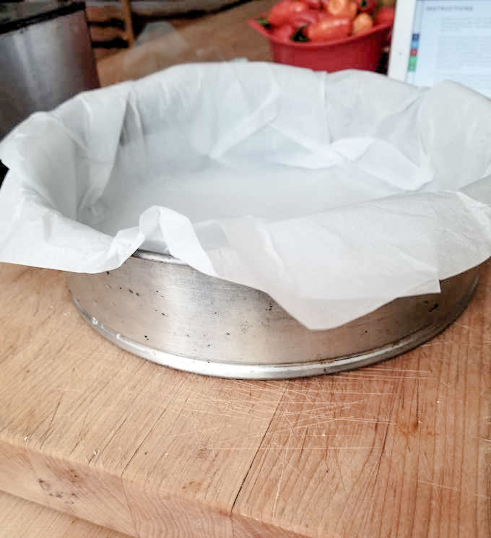 a springform pan lined with parchment paper.