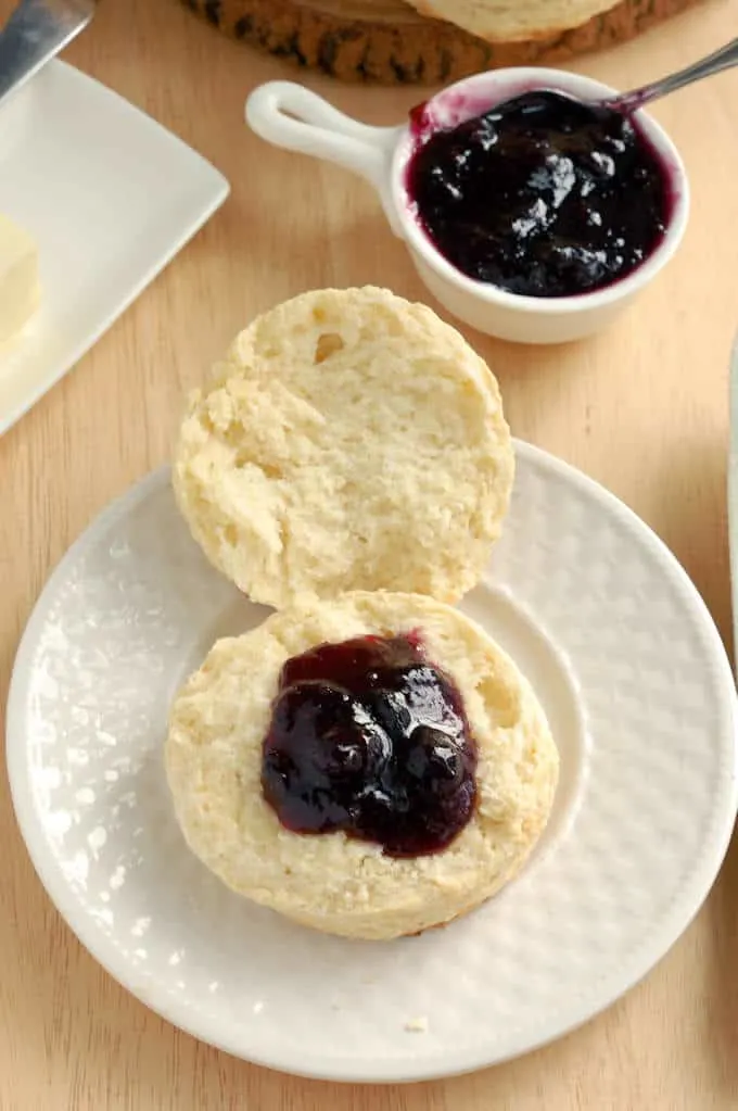 a sourdough scone with preserves on top