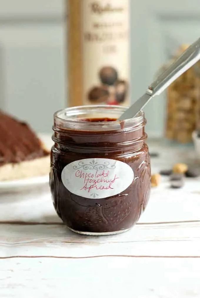 a jar of homemade nutella or chocolate hazelnut spread