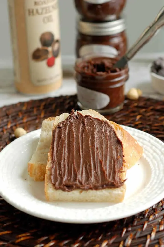 a slice of bread topped with homemade nutella