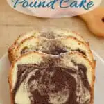 a pinterest image for marble pound cake recipe