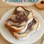 a pinterest image for marble pound cake