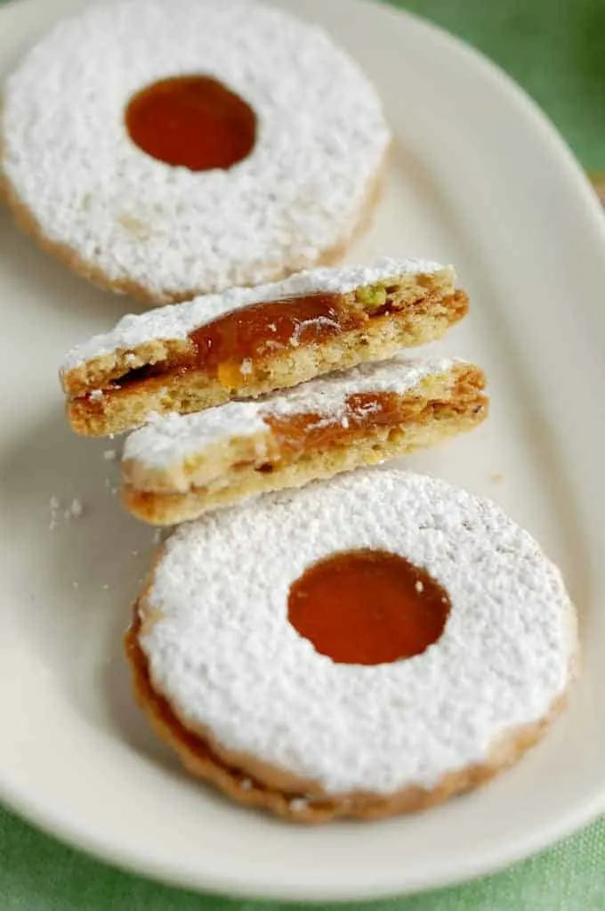 Pistachio Apricot Linzer Cookies