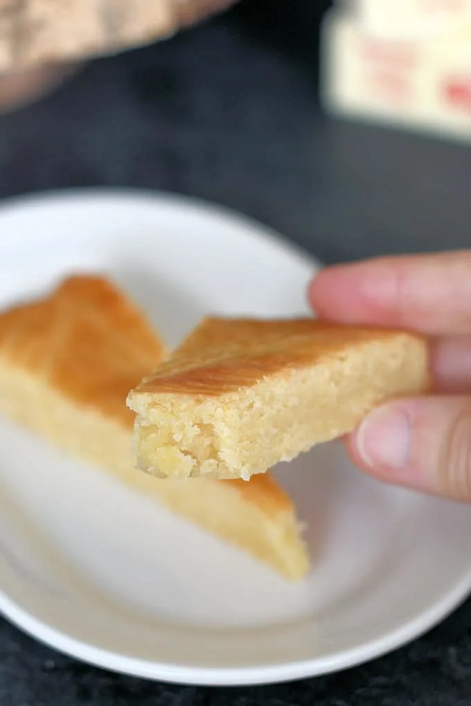 a closeup shot showing the buttery texture of boterkoek