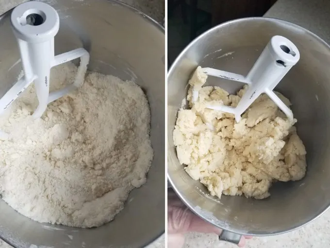 before and after photos of dutch boterkoek dough with egg added