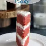 a pinterest image for red velvet cake recipe