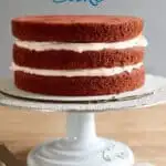 a pinterest image for red velvet cake recipe