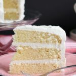 a pinterest image for vanilla buttermilk cake with text overlay.